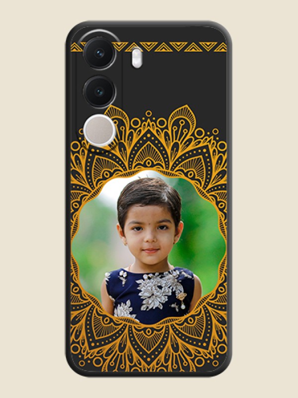 Round Image with Floral Design On Space Black Custom Soft Matte Mobile Back Cover - Realme C100x