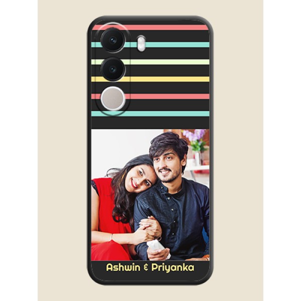 Color Stripes with Photo and Text on Photo On Space Black Custom Soft Matte Mobile Back Cover - Realme C100x