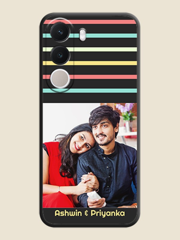 Color Stripes with Photo and Text on Photo On Space Black Custom Soft Matte Mobile Back Cover - Realme C100x