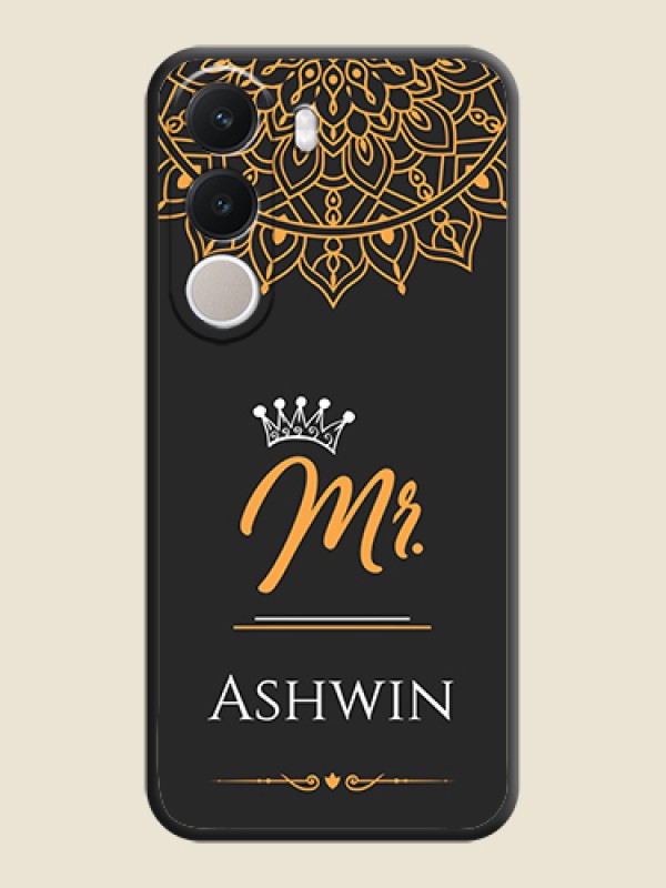 Mr Name with Floral Design On Space Black Custom Soft Matte Mobile Back Cover - Realme C100x