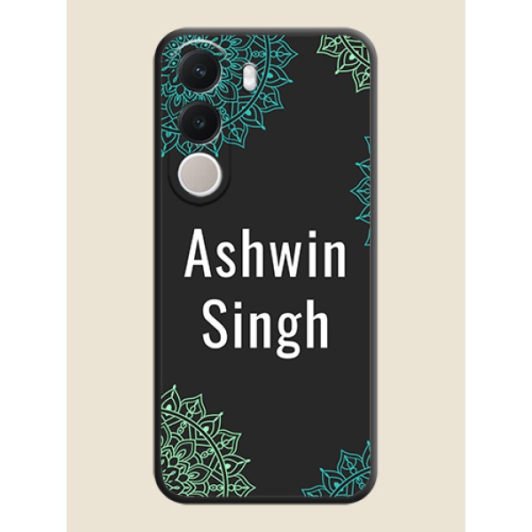 Your Name with Floral Design On Space Black Custom Soft Matte Mobile Back Cover - Realme C100x