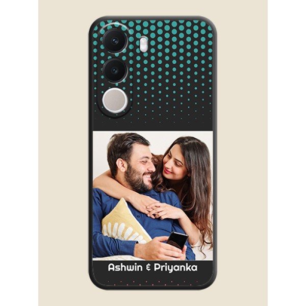 Faded Dots with Grunge Photo Frame and Text On Space Black Custom Soft Matte Mobile Back Cover - Realme C100x Faded Dots with Grunge Photo Frame and Text On Space Black Custom Soft Matte Mobile Back Cover - Realme C100x
