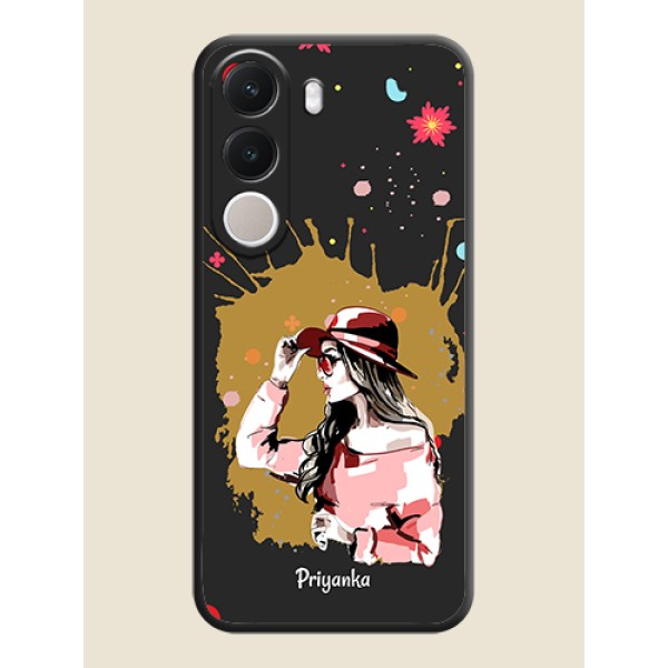 Mordern Lady With Color Splash Background With Custom Text On Space Black Custom Soft Matte Mobile Back Cover - Realme C100x