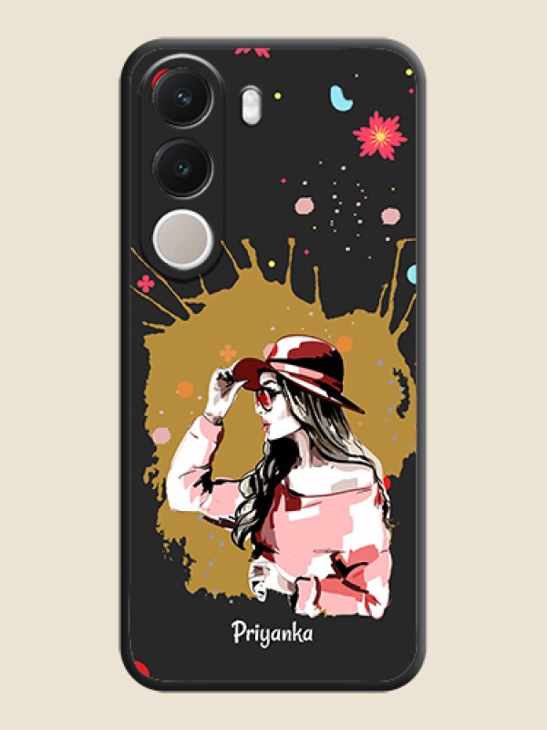 Mordern Lady With Color Splash Background With Custom Text On Space Black Custom Soft Matte Mobile Back Cover - Realme C100x