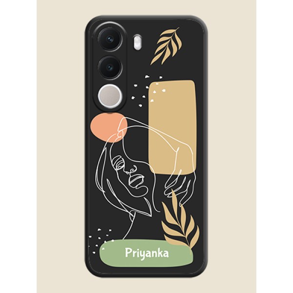 Custom Text With Line Art Of Women & Leaves Design On Space Black Custom Soft Matte Mobile Back Cover - Realme C100x Custom Text With Line Art Of Women & Leaves Design On Space Black Custom Soft Matte Mobile Back Cover - Realme C100x