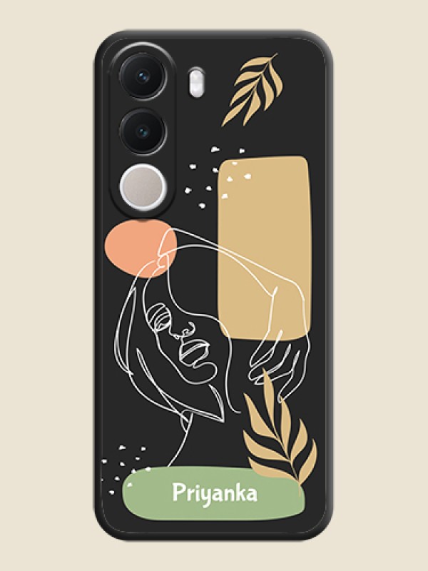 Custom Text With Line Art Of Women & Leaves Design On Space Black Custom Soft Matte Mobile Back Cover - Realme C100x