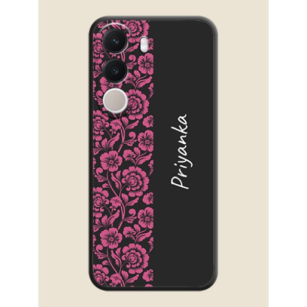 Pink Floral Pattern Design With Custom Text On Space Black Custom Soft Matte Mobile Back Cover - Realme C100x Pink Floral Pattern Design With Custom Text On Space Black Custom Soft Matte Mobile Back Cover - Realme C100x