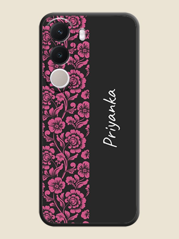 Pink Floral Pattern Design With Custom Text On Space Black Custom Soft Matte Mobile Back Cover - Realme C100x