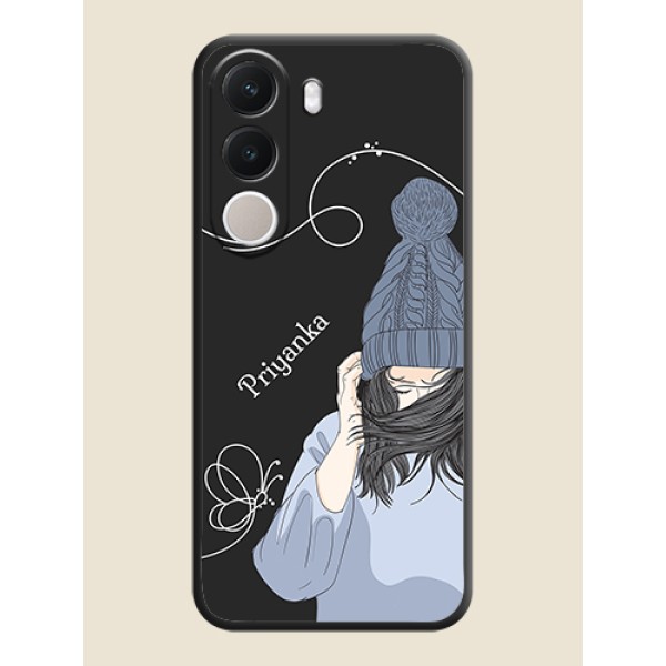 Girl With Blue Winter Outfiit Custom Text Design On Space Black Custom Soft Matte Mobile Back Cover - Realme C100x Girl With Blue Winter Outfiit Custom Text Design On Space Black Custom Soft Matte Mobile Back Cover - Realme C100x