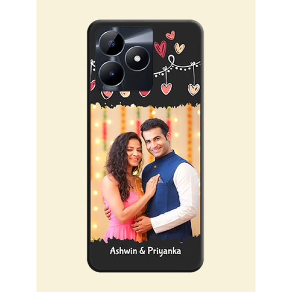 Pink Love Hangings with Name on Space Black Custom Soft Matte Phone Cases - Realme C53 Pink Love Hangings with Name on Space Black Custom Soft Matte Phone Cases - Realme C53