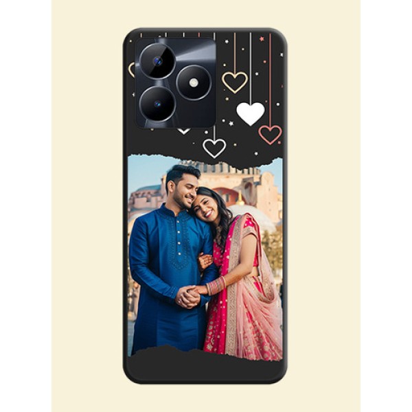 Love Hangings with Splash Wave Picture on Space Black Custom Soft Matte Phone Back Cover - Realme C53 Love Hangings with Splash Wave Picture on Space Black Custom Soft Matte Phone Back Cover - Realme C53