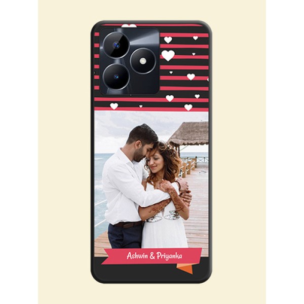 White Color Love Symbols with Pink Lines Pattern on Space Black Custom Soft Matte Phone Cases - Realme C53