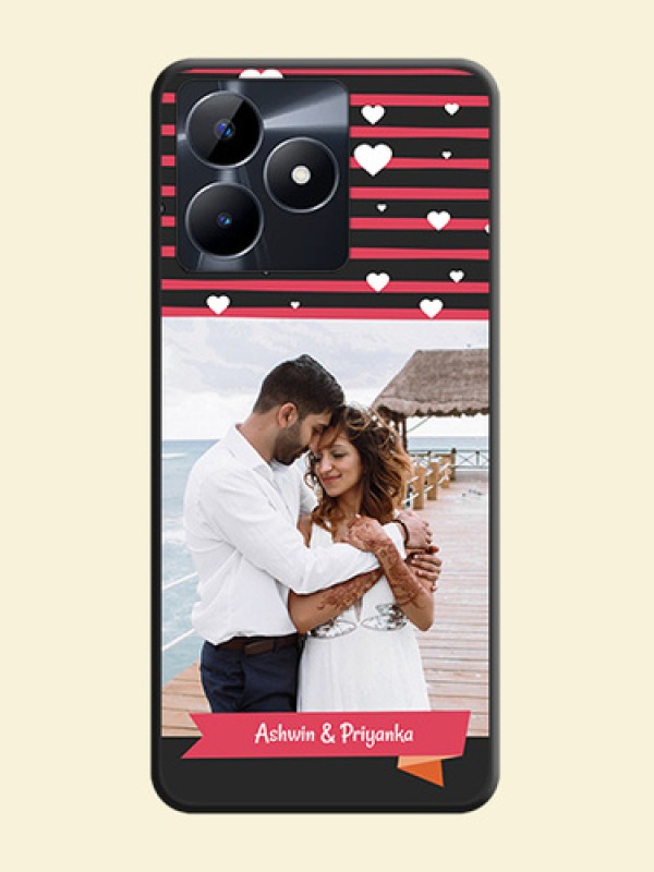 White Color Love Symbols with Pink Lines Pattern on Space Black Custom Soft Matte Phone Cases - Realme C53