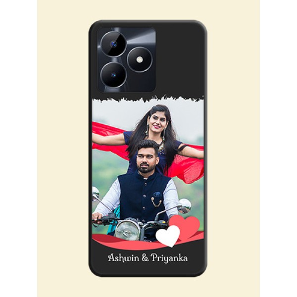 Pink Color Love Shaped Ribbon Design with Text on Space Black Custom Soft Matte Phone Back Cover - Realme C53 Pink Color Love Shaped Ribbon Design with Text on Space Black Custom Soft Matte Phone Back Cover - Realme C53
