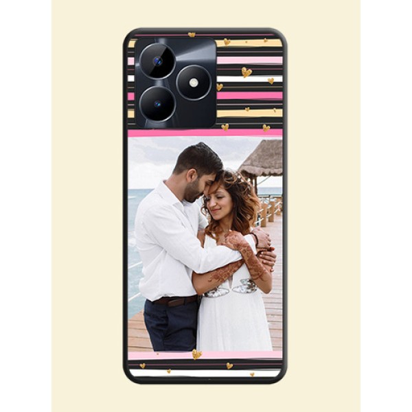 Multicolor Lines and Golden Love Symbols Design - Photo on Space Black Soft Matte Mobile Cover - Realme C53