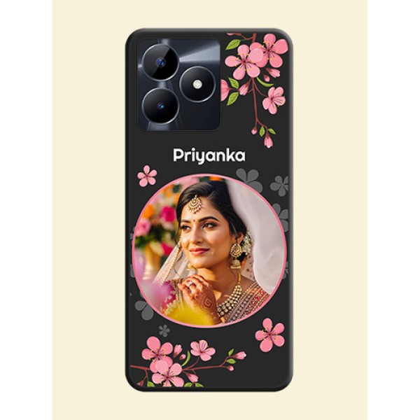 Round Image with Pink Color Floral Design - Photo on Space Black Soft Matte Back Cover - Realme C53 Round Image with Pink Color Floral Design - Photo on Space Black Soft Matte Back Cover - Realme C53