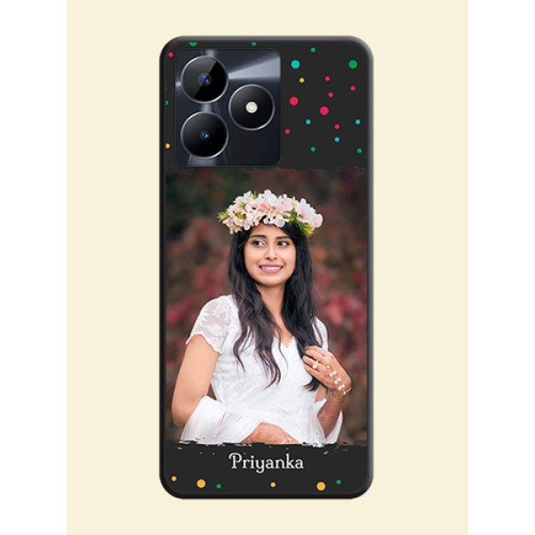 Multicolor Dotted Pattern with Text on Space Black Custom Soft Matte Phone Back Cover - Realme C53 Multicolor Dotted Pattern with Text on Space Black Custom Soft Matte Phone Back Cover - Realme C53