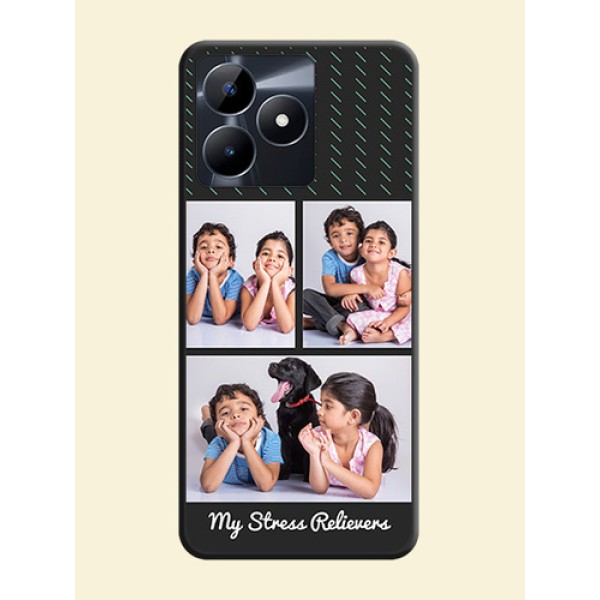 Cross Dotted Pattern with 2 Image Holder on Personalised Space Black Soft Matte Cases - Realme C53 Cross Dotted Pattern with 2 Image Holder on Personalised Space Black Soft Matte Cases - Realme C53