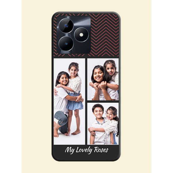 Wave Pattern with 3 Image Holder on Space Black Custom Soft Matte Back Cover - Realme C53 Wave Pattern with 3 Image Holder on Space Black Custom Soft Matte Back Cover - Realme C53