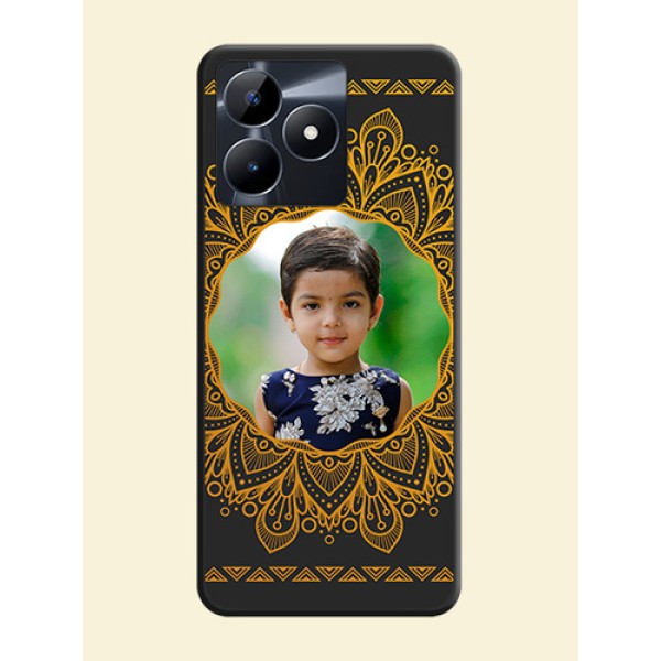 Round Image with Floral Design - Photo on Space Black Soft Matte Mobile Cover - Realme C53 Round Image with Floral Design - Photo on Space Black Soft Matte Mobile Cover - Realme C53