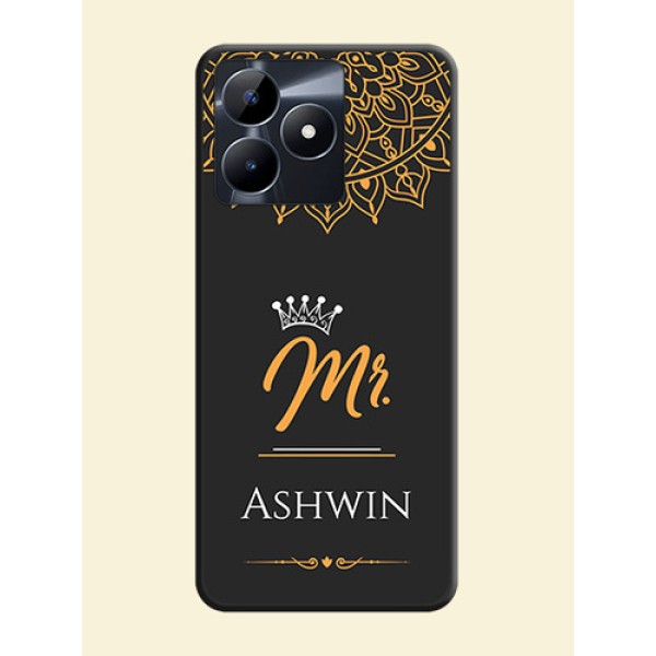 Mr Name with Floral Design on Personalised Space Black Soft Matte Cases - Realme C53 Mr Name with Floral Design on Personalised Space Black Soft Matte Cases - Realme C53