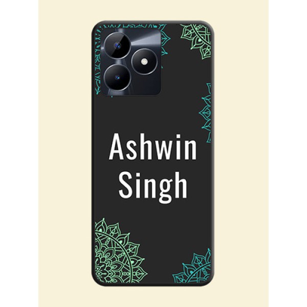 Your Name with Floral Design on Space Black Custom Soft Matte Back Cover - Realme C53 Your Name with Floral Design on Space Black Custom Soft Matte Back Cover - Realme C53
