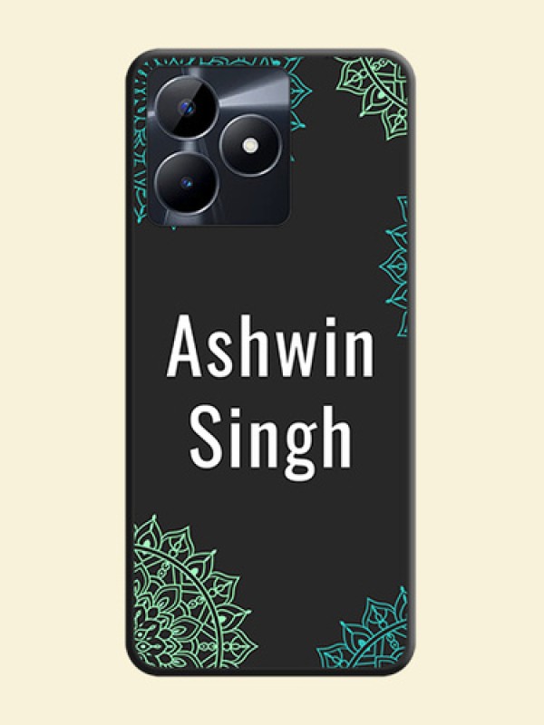 Your Name with Floral Design on Space Black Custom Soft Matte Back Cover - Realme C53