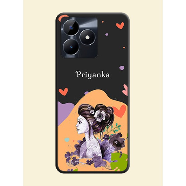 Namecase For Her With Fancy Lady Image On Space Black Personalized Soft Matte Phone Covers - Realme C53 Namecase For Her With Fancy Lady Image On Space Black Personalized Soft Matte Phone Covers - Realme C53