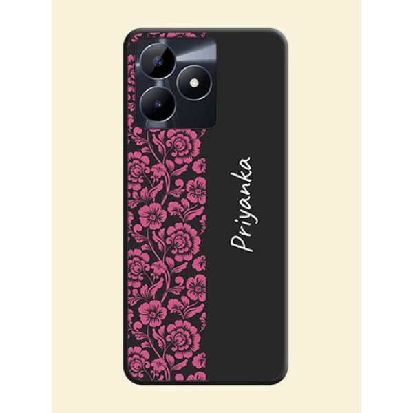 Pink Floral Pattern Design With Custom Text On Space Black Personalized Soft Matte Phone Covers - Realme C53