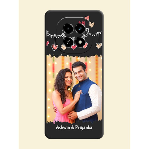Pink Love Hangings with Name On Space Black Custom Soft Matte Mobile Back Cover - Realme C63 5G
