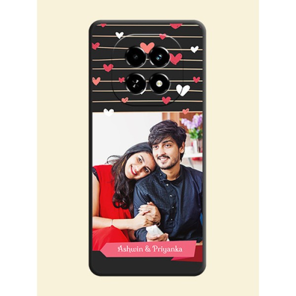 Love Pattern with Name on Pink Ribbon on Photo On Space Black Custom Soft Matte Mobile Back Cover - Realme C63 5G Love Pattern with Name on Pink Ribbon on Photo On Space Black Custom Soft Matte Mobile Back Cover - Realme C63 5G