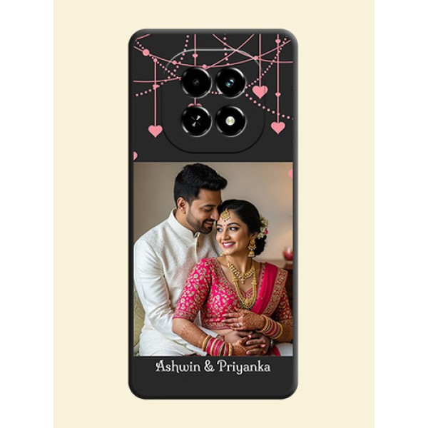 Pink Love Hangings with Text On Space Black Custom Soft Matte Mobile Back Cover - Realme C63 5G