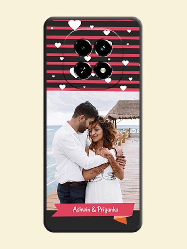 White Color Love Symbols with Pink Lines Pattern On Space Black Custom Soft Matte Mobile Back Cover - Realme C63 5G