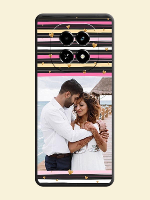 Multicolor Lines and Golden Love Symbols Design on Photo On Space Black Custom Soft Matte Mobile Back Cover - Realme C63 5G