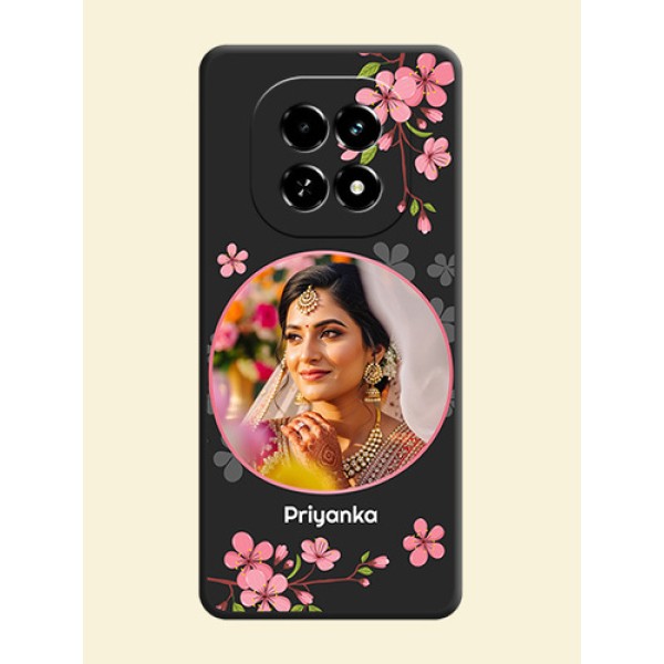 Round Image with Pink Color Floral Design on Photo On Space Black Custom Soft Matte Mobile Back Cover - Realme C63 5G Round Image with Pink Color Floral Design on Photo On Space Black Custom Soft Matte Mobile Back Cover - Realme C63 5G