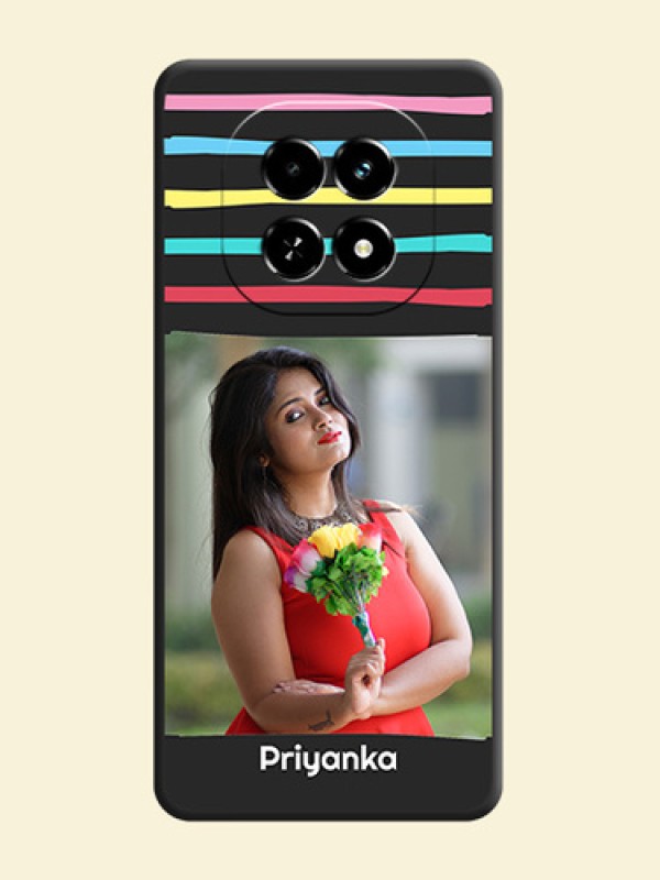 Multicolor Lines with Image On Space Black Custom Soft Matte Mobile Back Cover - Realme C63 5G