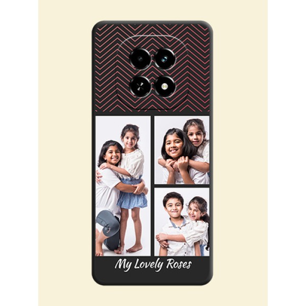 Wave Pattern with 3 Image Holder On Space Black Custom Soft Matte Mobile Back Cover - Realme C63 5G