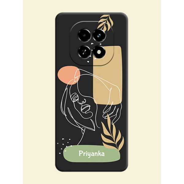 Custom Text With Line Art Of Women & Leaves Design On Space Black Custom Soft Matte Mobile Back Cover - Realme C63 5G Custom Text With Line Art Of Women & Leaves Design On Space Black Custom Soft Matte Mobile Back Cover - Realme C63 5G