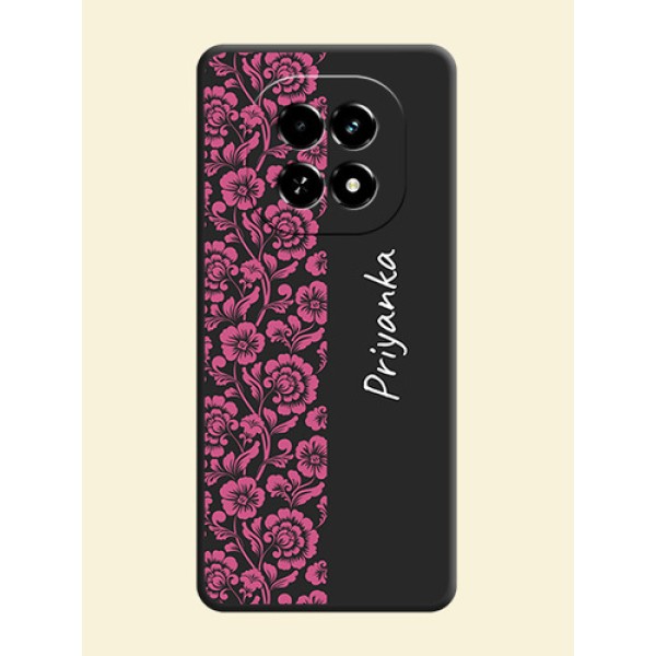 Pink Floral Pattern Design With Custom Text On Space Black Custom Soft Matte Mobile Back Cover - Realme C63 5G Pink Floral Pattern Design With Custom Text On Space Black Custom Soft Matte Mobile Back Cover - Realme C63 5G