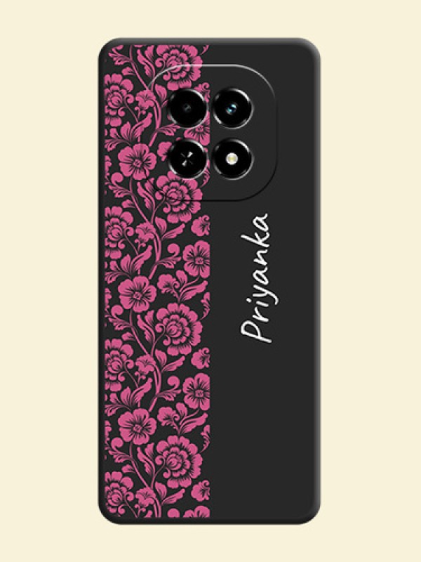 Pink Floral Pattern Design With Custom Text On Space Black Custom Soft Matte Mobile Back Cover - Realme C63 5G