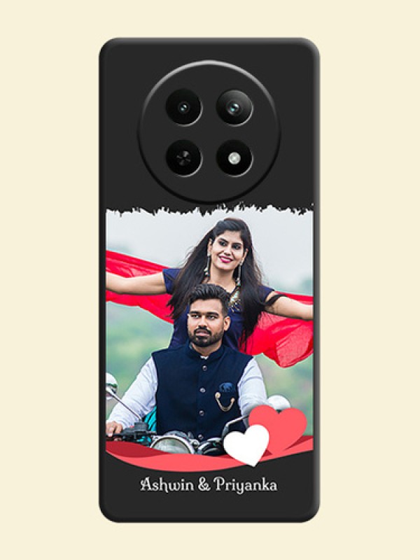 Pink Color Love Shaped Ribbon Design with Text on Space Black Custom Soft Matte Phone Back Cover - Realme C65 5G