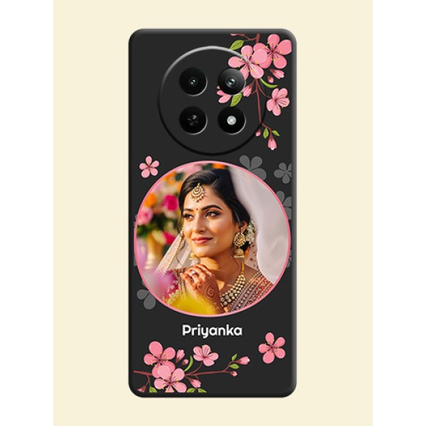Round Image with Pink Color Floral Design - Photo on Space Black Soft Matte Back Cover - Realme C65 5G Round Image with Pink Color Floral Design - Photo on Space Black Soft Matte Back Cover - Realme C65 5G