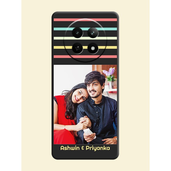 Color Stripes with Photo and Text - Photo on Space Black Soft Matte Mobile Case - Realme C65 5G Color Stripes with Photo and Text - Photo on Space Black Soft Matte Mobile Case - Realme C65 5G