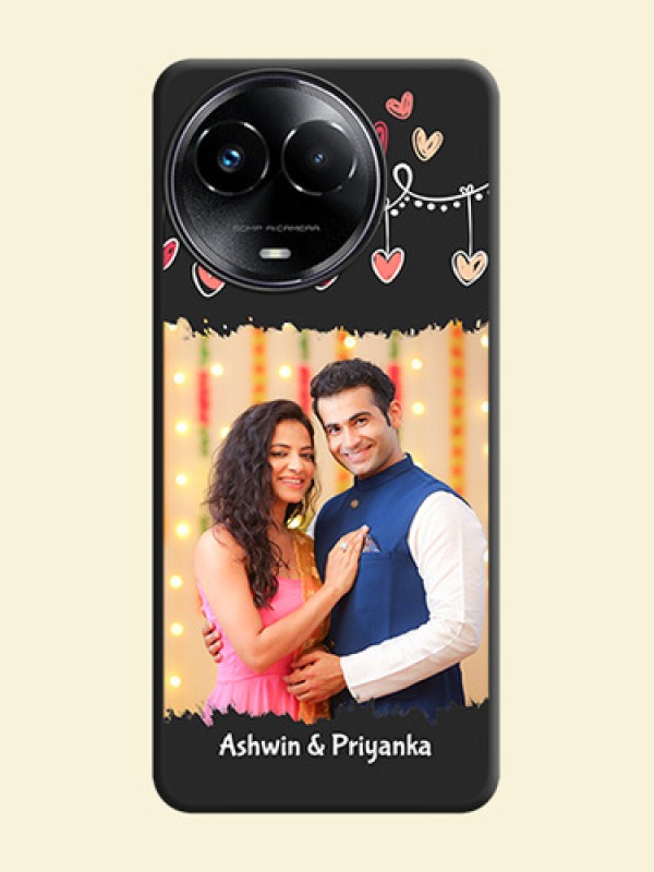 Pink Love Hangings with Name on Space Black Custom Soft Matte Phone Cases - Realme C67 5G
