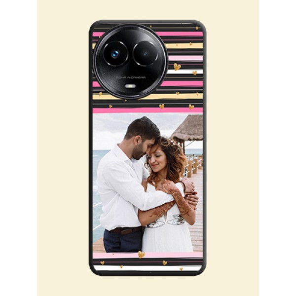 Multicolor Lines and Golden Love Symbols Design - Photo on Space Black Soft Matte Mobile Cover - Realme C67 5G