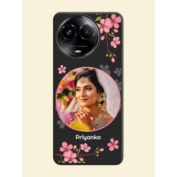 Round Image with Pink Color Floral Design - Photo on Space Black Soft Matte Back Cover - Realme C67 5G Round Image with Pink Color Floral Design - Photo on Space Black Soft Matte Back Cover - Realme C67 5G