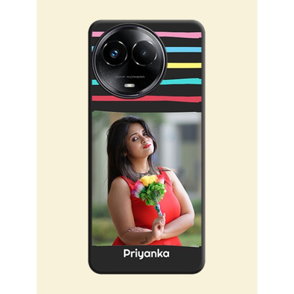 Multicolor Lines with Image on Space Black Personalized Soft Matte Phone Covers - Realme C67 5G Multicolor Lines with Image on Space Black Personalized Soft Matte Phone Covers - Realme C67 5G
