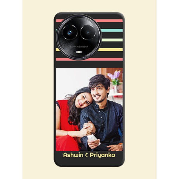 Color Stripes with Photo and Text - Photo on Space Black Soft Matte Mobile Case - Realme C67 5G Color Stripes with Photo and Text - Photo on Space Black Soft Matte Mobile Case - Realme C67 5G