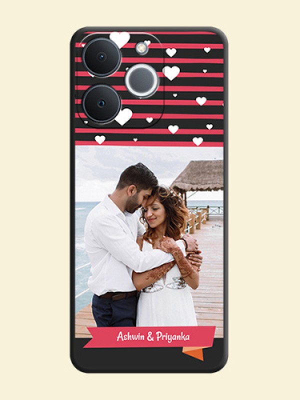 White Color Love Symbols with Pink Lines Pattern On Space Black Custom Soft Matte Mobile Back Cover - Realme C71 4G
