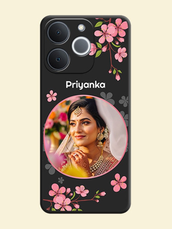 Round Image with Pink Color Floral Design on Photo On Space Black Custom Soft Matte Mobile Back Cover - Realme C71 4G